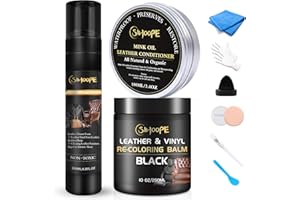 SIHOOPE Leather Repair Kit-Black-Recoloring-Balm-Cleaner-Conditioner-Mink-Oil-for-Car-Seat-Furniture-Couch-Shoe - Leather Vinyl Dye Sofa Boots Bags Belt Chair Scratch Color Restorer Stain Remover