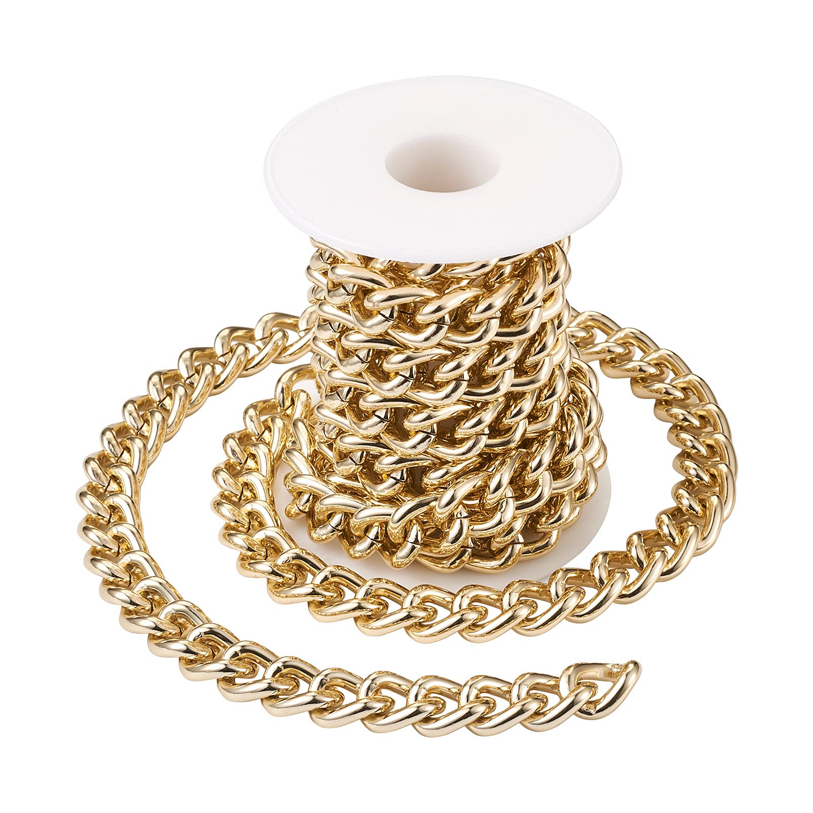 Beadthoven 6.56Ft Aluminium Curb Chains 13x17mm Golden Twisted Bracelets Necklaces Link Chains with Spool Unwelded Curb Chain for Jewelry Making Bag Decoration