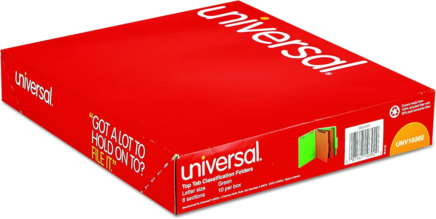 Universal 10302 Pressboard Classification Folders, Letter, Six-Section, Emerald Green (Box of 10): Office Products
