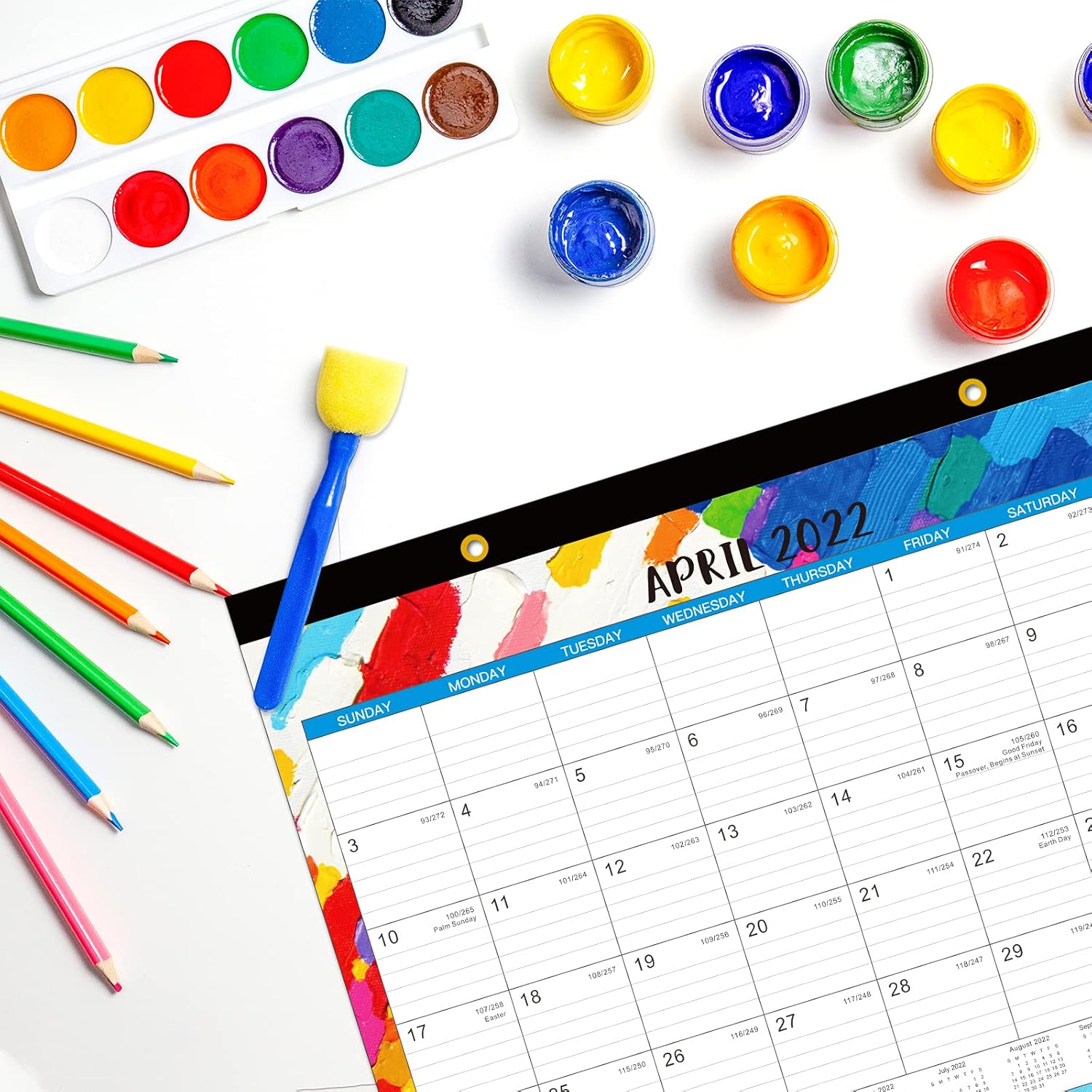2021-2022 Desk Calendar - 18 Monthly Desk/Wall Calendar 2-in-1, 16.8" x 12", July 2021 - December 2022, Thick Paper with Corner Protectors, Large Ruled Blocks - Oil Painting : Office Products