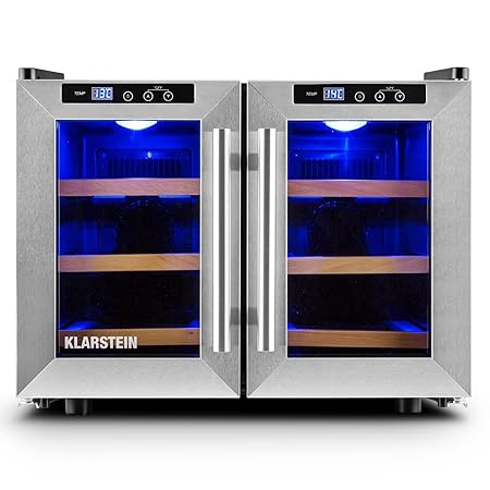 Klarstein Reserva Saloon • Weinkühlschrank • Getränkekühlschrank • 40 Liter • 12 Flaschen • 3 Holzeinschübe • LED-Beleuchtung