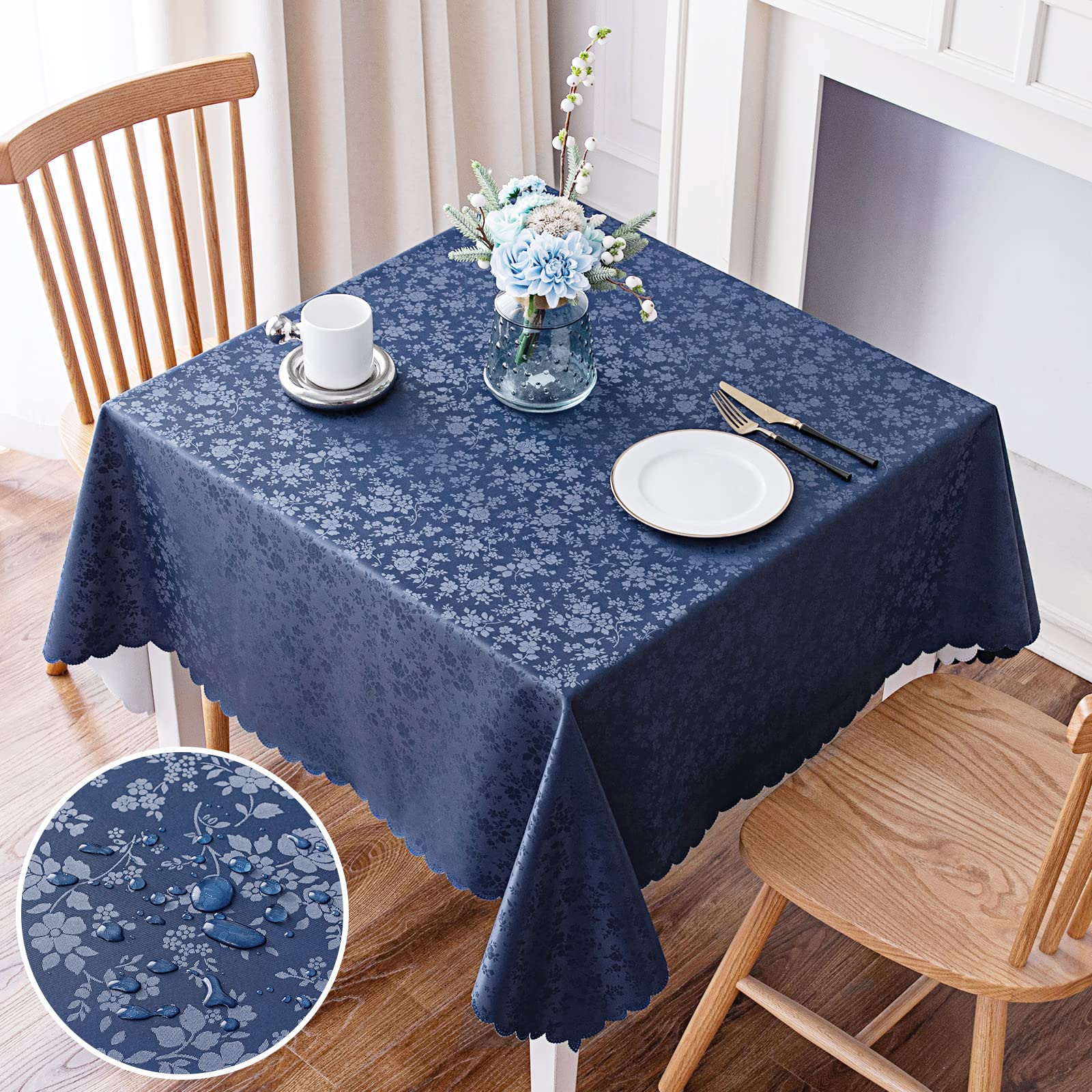 Smiry Square Table Cloth, Waterproof Heavy Duty Vinyl Tablecloths, Wipeable Washable Table Cover for Kitchen and Dining Room (Navy, 60" X 60") Image