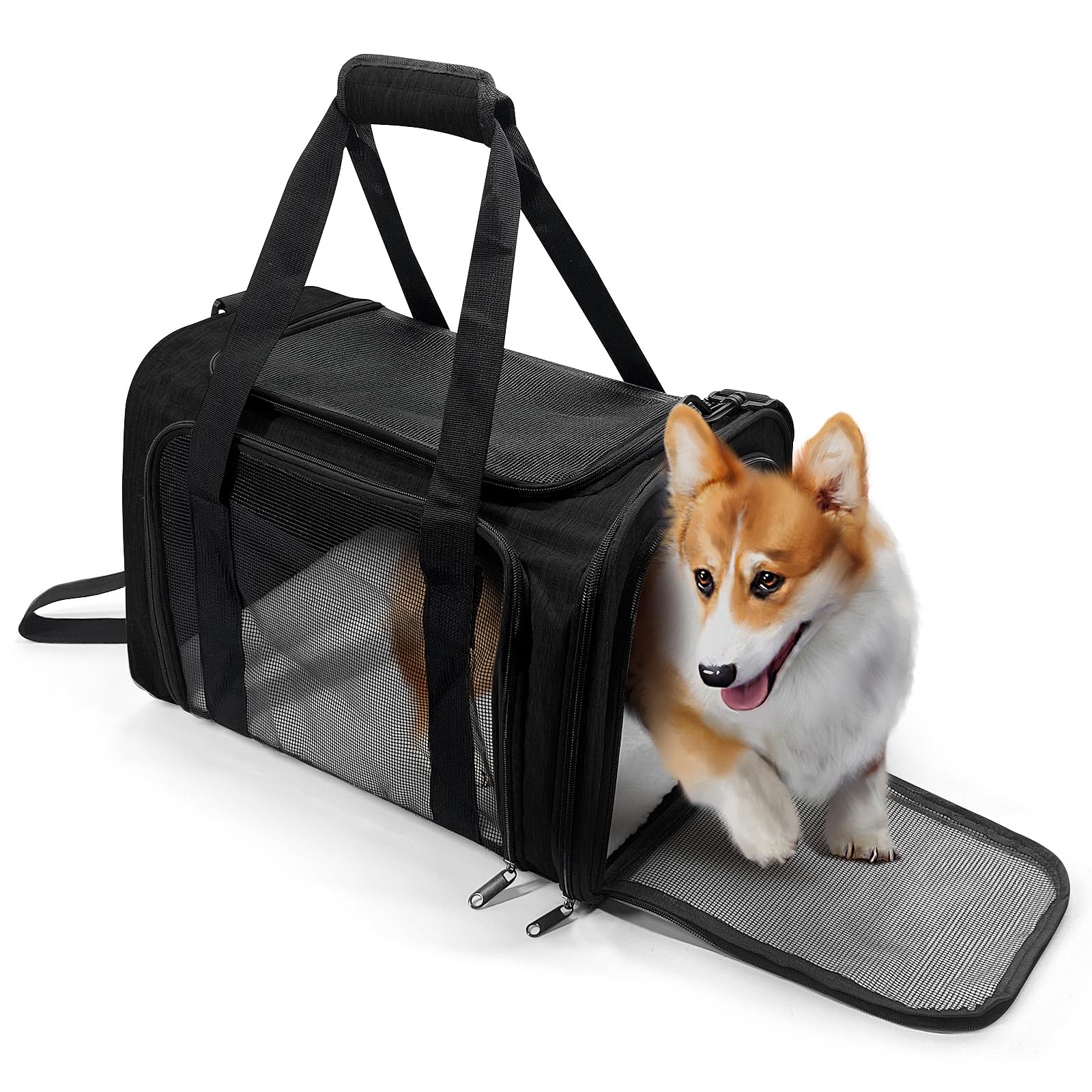 Photo 1 of Pucewmy Dog Carrier for Pets, Up to 25 Lbs, Collapsible Travel Carriers for Puppy with Shoulder Strap and Removable Mat, 20x13x13 Inch, Black