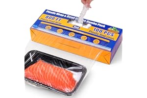 NAVONA 800Ft Food Plastic Wrap with Slide Cutter, BPA Free Cling Film with Magnetic Back, Includes 100 Reusable Plastic Bowl Covers for Home & Commercial Use Food Service
