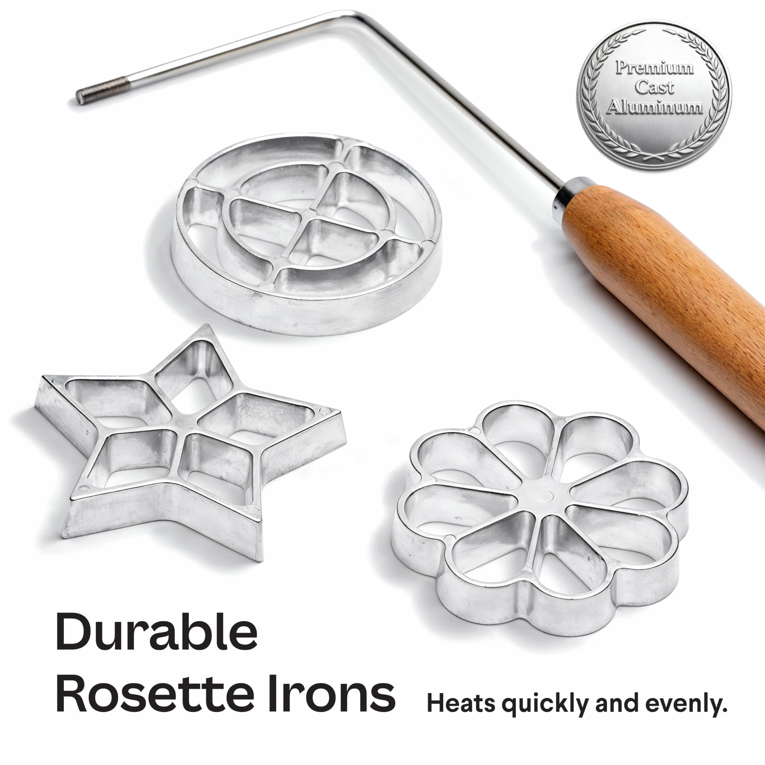 Swedish Rosette Iron Set with Handle Cooking Gifts – Rosette Maker & Bunuelos Mold Holiday Baking Essentials | Funnel Cake Maker & Waffle Iron Kit – Rosettes Unique Baking Gift Set for Women