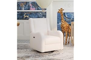 Alice Faux Sherpa Nursery Swivel Glider Powered Recliner Chair, Upholstered Glider with USB Port, Easy Assembly, Water-Repell