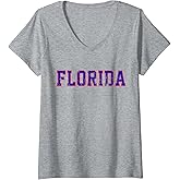 Womens Vintage Florida Mens Florida Womens Orange Blue Retro FL Tee V-Neck T-Shirt
