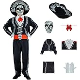 Day Of The Dead Costume for Men Mariachi Suit Adults Dia De Los Muertos Costumes Mask with Hat for Halloween Cosplay
