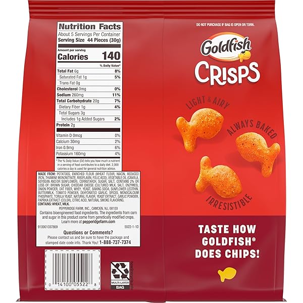 GOLDFISH CRISPS BARBECUE FLAVORED BAKED CHIP CRACKERS, 6.25 OZ BAG