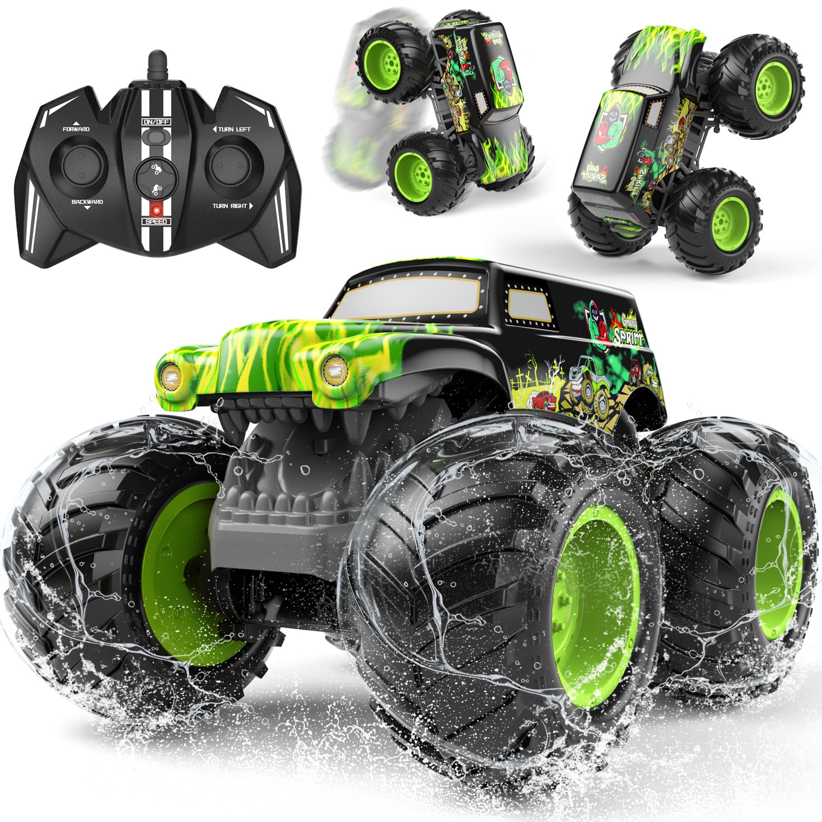 Photo 1 of ******MISSING PARTS*******LAZZAROU 1:14 Amphibious Remote Control Car, Double Wheelie RC Trucks, 2.4GHz Waterproof Monster Truck Toy, 35+ Min Play, 4WD Off-Road Vehicle for Boys & Girls 6-12+, All-Terrain Grass/Pool/Sand