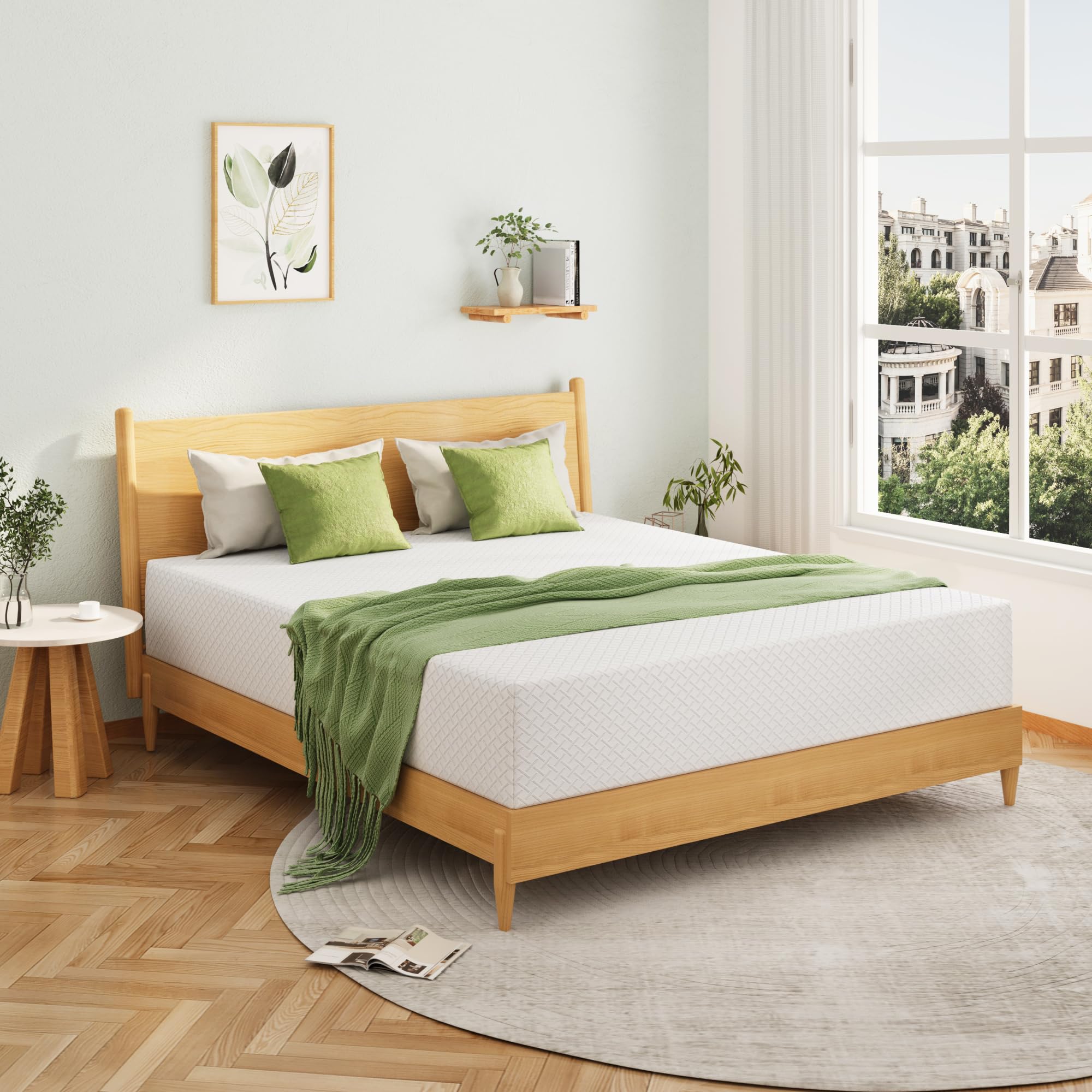 EGOHOME 12 Inch Queen Mattress, Memory Foam Mattress in a Box with Cooling Green Tea Gel, Relieve Pressure with Medium Support, CertiPUR-US Certified, 80''L x 60''W, White Image