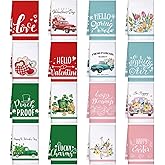 FuWeave 16 Pcs Seasonal Kitchen Towels Holiday Decorative Hand Towels Set St. Patrick's Day Easter Spring Dish Cloths 16 x 24 Colorful Wash Cloths with Hanging Loop