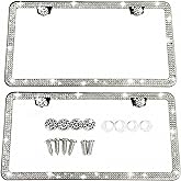 2 Pack Bling License Plate Frames for Women 2 Pack Sparkly License Plate Frame with Bedazzled Diamond Rhinestone Crystals (Silver)