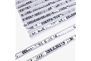 ZNZAKKA Silver Sequin Ribbon Trim Sequin Braid Trim Flat Glitter Ribbon for Sewing, 10 Yards