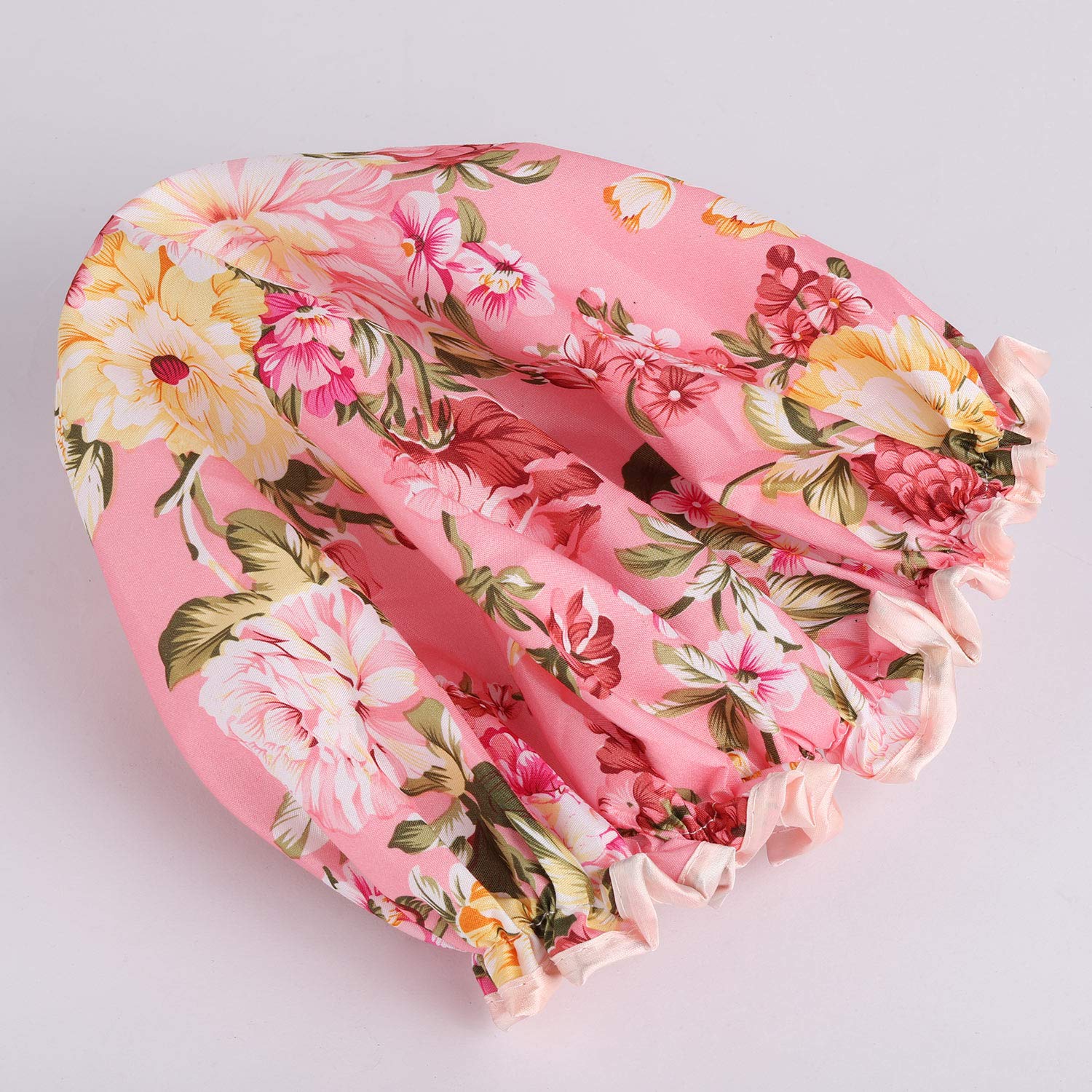 Flower Shower Caps for Women and Girl, Bath Cap 10.5" Waterproof Double Layers Reusable for Women Hair Protection EVA Plastic Lace Elastic Band : Beauty