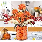 Jamuss Fall Artificial Flowers for Decoration，43Pcs Faux Flowers Arrangement with Dahlia Pampas Grass Mixed Autumn Floral Stems & Mini Pumpkin Vase Filler for Indoor Table Centerpiece Home Décor