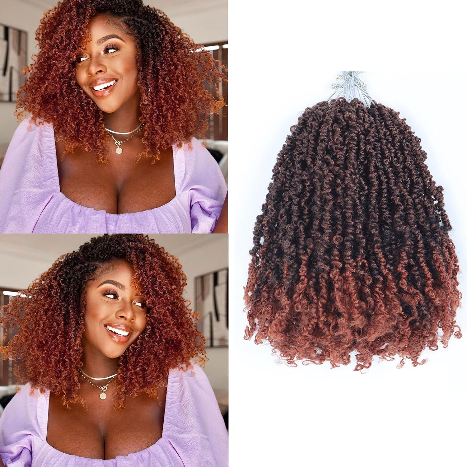Alaleibaby 9 Packs Yanky Twist 12 inch Crochet Hair Pre-Twisted Curly Braiding Hair Extensions Pre-looped brown Yanky Twists Hair with Curls (T350#, 12 Inch (Pack of 9))