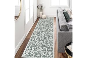 Morebes Vintage Kitchen Runner Rug 2x8, Machine Washable Rug Runners for Hallways, Non Slip Bath Mat Floral Indoor Floor Carpet Runner for Entryway Bedroom Laundry Room, Grey