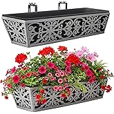 2 Pack 24 Inch Window Boxes Planter for Outdoor Plants Deck Railing Planters Box with Adjustable Brackets for Porch Fence Balcony Hanging Flower Baskets with Non-Woven Fabric Liner for Garden Decor
