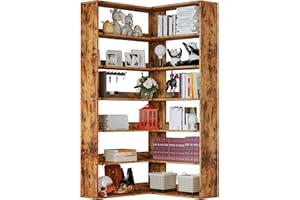 IRONCK Bookshelves 6 Tiers with Baffles Industrial Large Corner Etagere Bookcase Storage Display Rack for Living Room Home Office