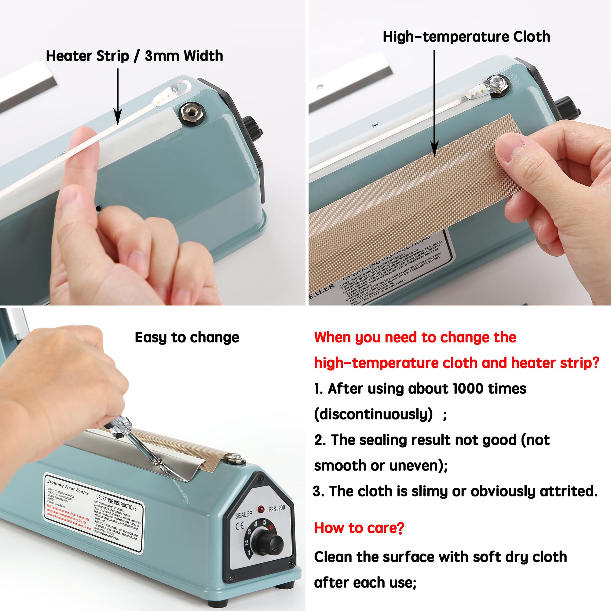 12 inch Impulse Heat Sealer Packing Bags Closer Sealing Machine Copper Transformer Manual for Food Storage Plastic Mylar Shrink Wrap Bags with Extra Fuse Replace Elements