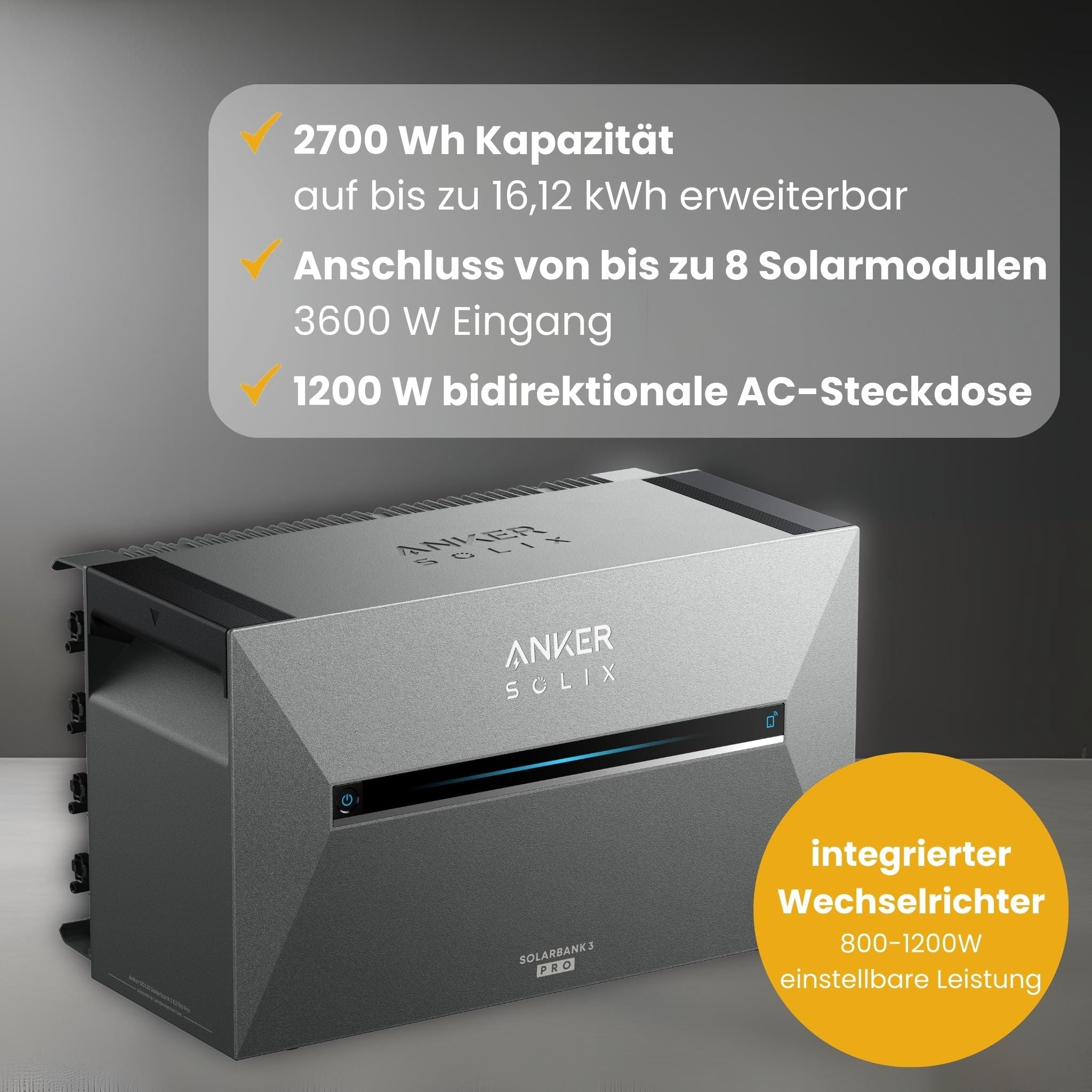 Kleines Kraftwerk 2000W Balkonkraftwerk ohne Halterung inkl. Anker Solarbank 3 Pro | Balkon Kraftwerk mit Speicher 800W komplett Steckdose | Solaranlage Komplettset | 4x500Wp bifaziale Solarmodule 3