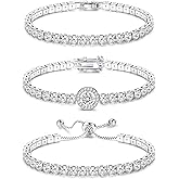 YADOCA Tennis Bracelets For Women - Silver Plated Bracelet Stack Cubic Zirconia CZ Diamond Adjustable Stackable Bracelets Set For Prom Wedding Jewelry Gift 3Pcs