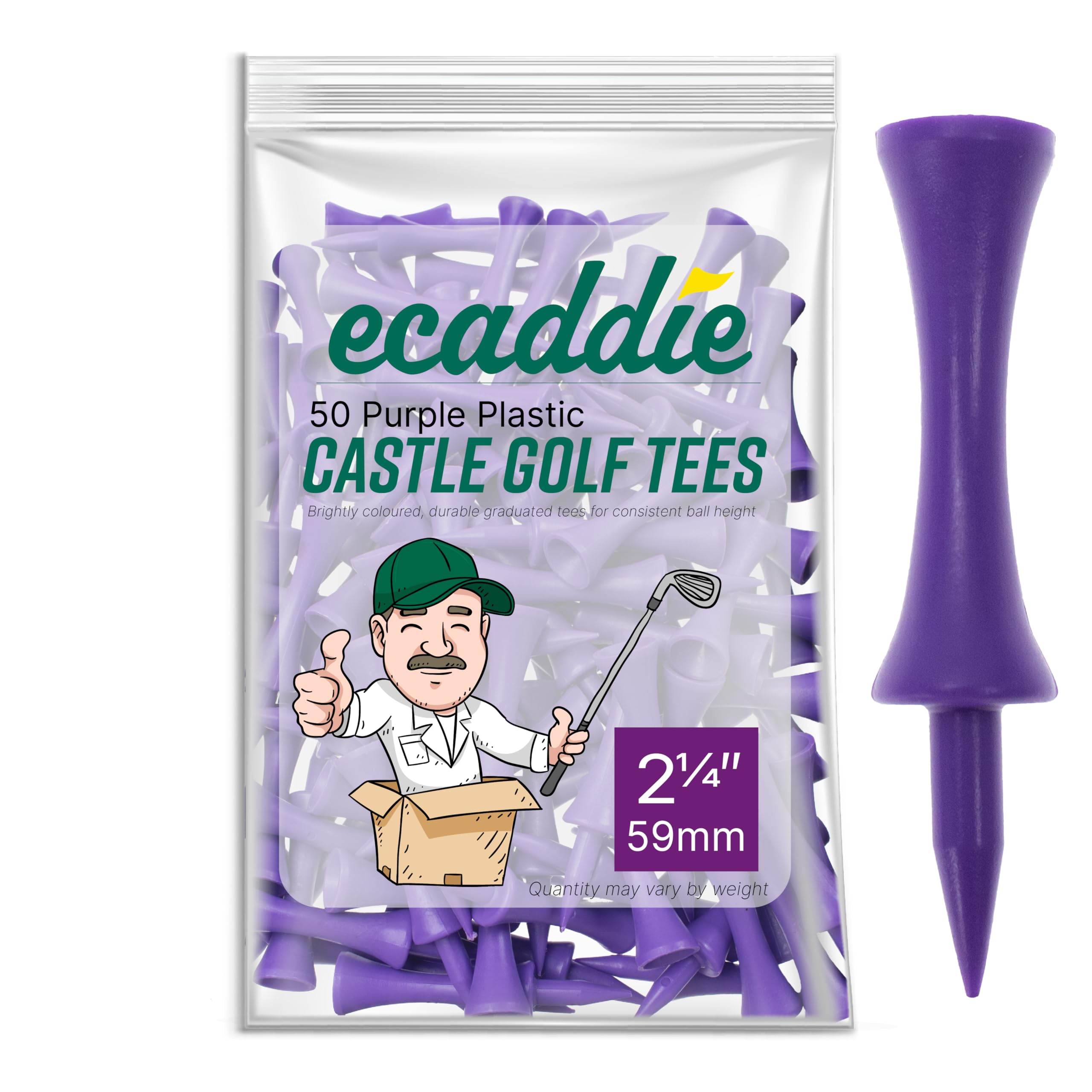 ECADDIE Purple 59mm Plastic Castle Golf Tees (50 Pack)