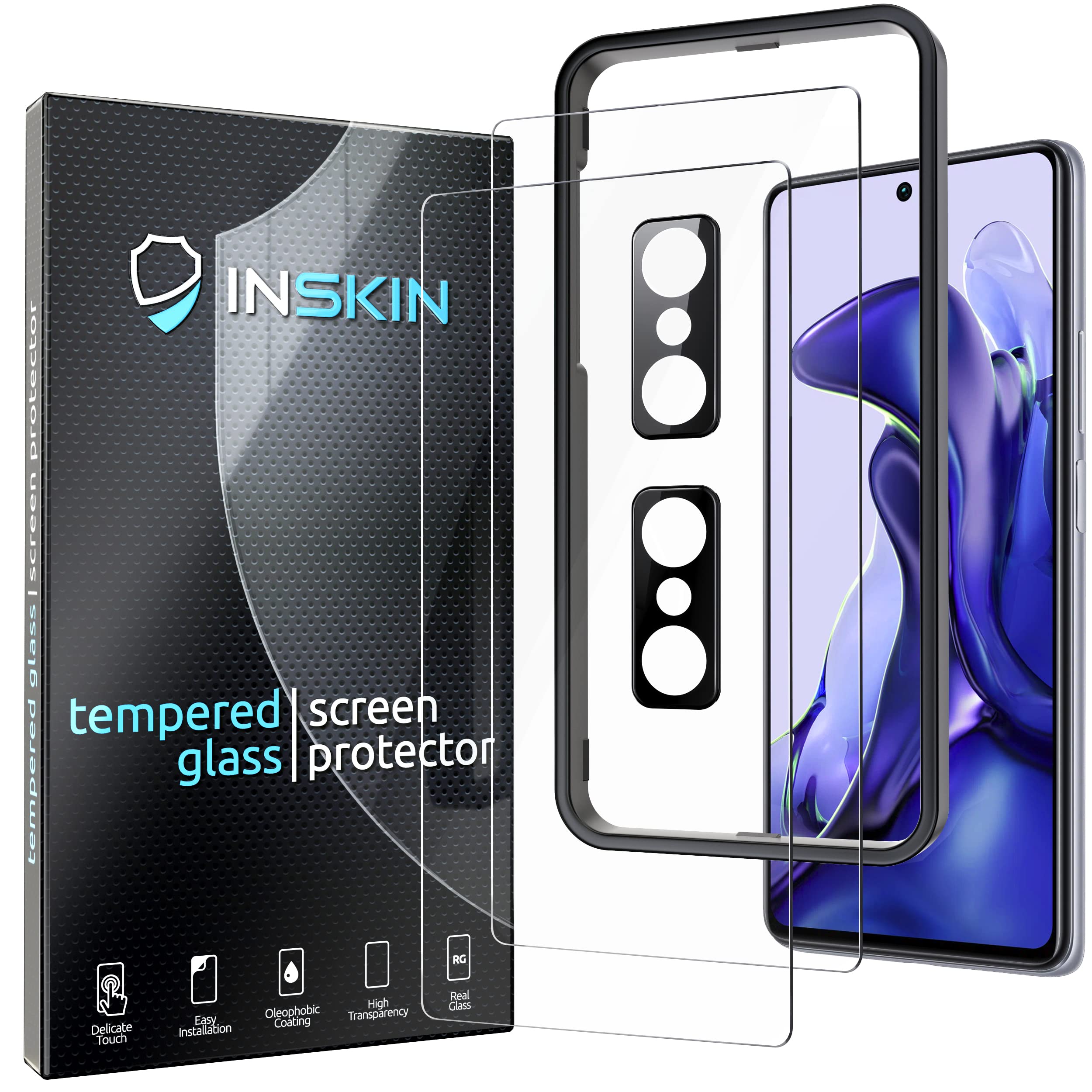 Inskin Screen and Camera Lens Protector for Xiaomi Redmi 11T 5G / 11T Pro 5G 6.67 inch [2022] - 2+2 Pack, 9H Tempered Glass Case Friendly Film, Anti-Scratch, Bubble-Free
