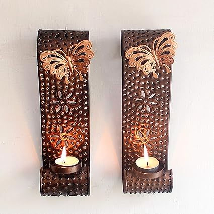 TIED RIBBONS Set of 2 Wall Hanging Tealight Candle Holder Metal Wall Sconce with Tealight Candles for Christmas Lights for Home Decoration (Set of 2)