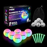 KINGTOP Glow in the Dark LED Golf Balls with Glow Tees, 6 Pack | Three LED design, glow tees, mesh storage bag, night golf rounds, backyard putting and chipping, novelty golf gifts