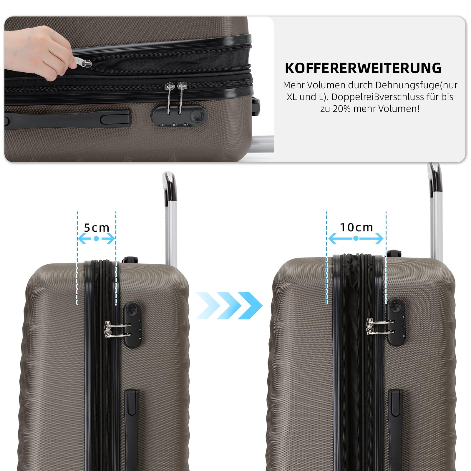 BEIBYE Trolley Koffer Reisekoffer Reisekofferset Gepäckset Kofferset 4 Zwillingsrollen Hartschale (Coffee) 2