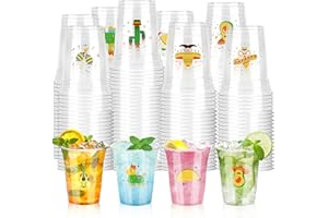ACPOPBM 100 Pcs Mexican Fiesta Cups, 12 oz Fiesta Plastic Cups Clear Disposable Party Drinkware Decorations for Taco Birthday Party Supplies, 4 Styles