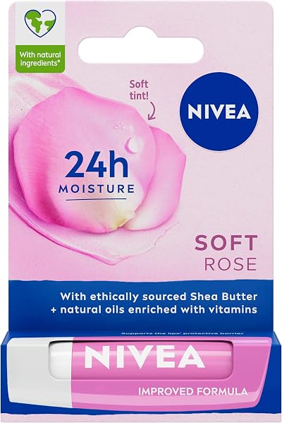 NIVEA Soft Rose Lip Balm 4.8g with Shea Butter Natural Oils Vitamins