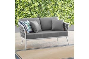 Modway Stance Outdoor Patio Contemporary Modern Woven Rope Loveseat In White Gray