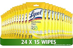 Lysol Disinfecting Wipes, Lysol On the Go, Citrus, Kills 99.9% of Viruses & Bacteria, Bulk Pack of 24, 360 count (24 x 15 cou