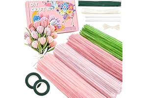 Azzorika Pipe Cleaners Craft Supplies 525pcs, 12'' Pipe Cleaner Flower Kit with Flower Stems Wires Floral Tape Ribbon, Hallow