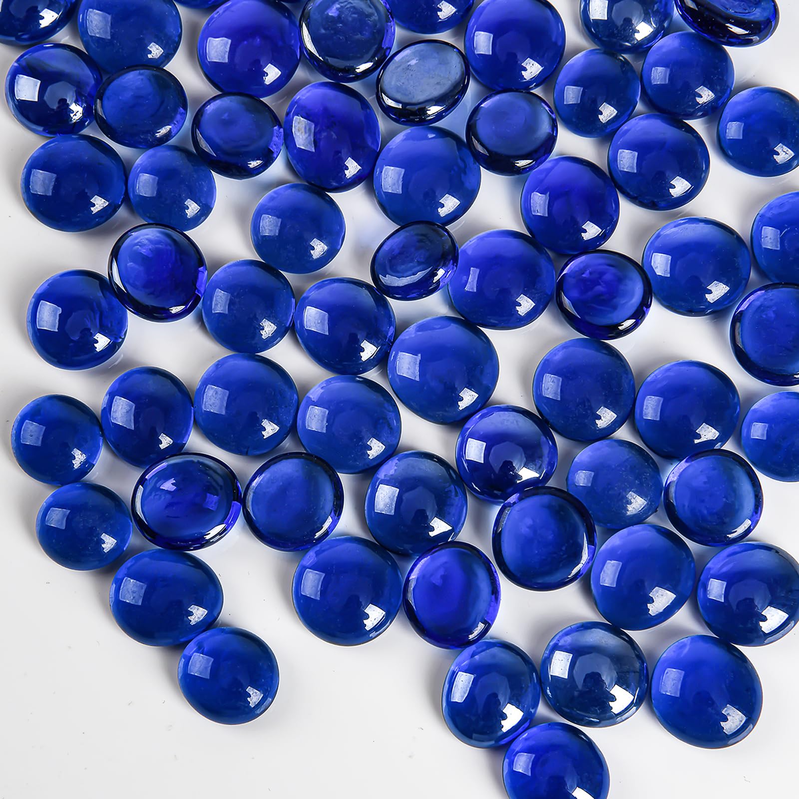 Hisredsun 290pcs glass pebbles,1.35kg blue flat marble beads,Vase filler stones Fire Glass pebbles Artificial Crystal Gemstones Decorative Stones River Pebbles for Aquarium, Flowerpot, Landscaping