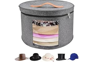 VanlonPro Large Hat Storage Box for Women & Men, 16" D x 10" H Hat Box Organizer，Foldable Round Travel Hat Boxes with Dustproof Lid, Stuffed Toy Storage Bin Bag (Medium Gray)