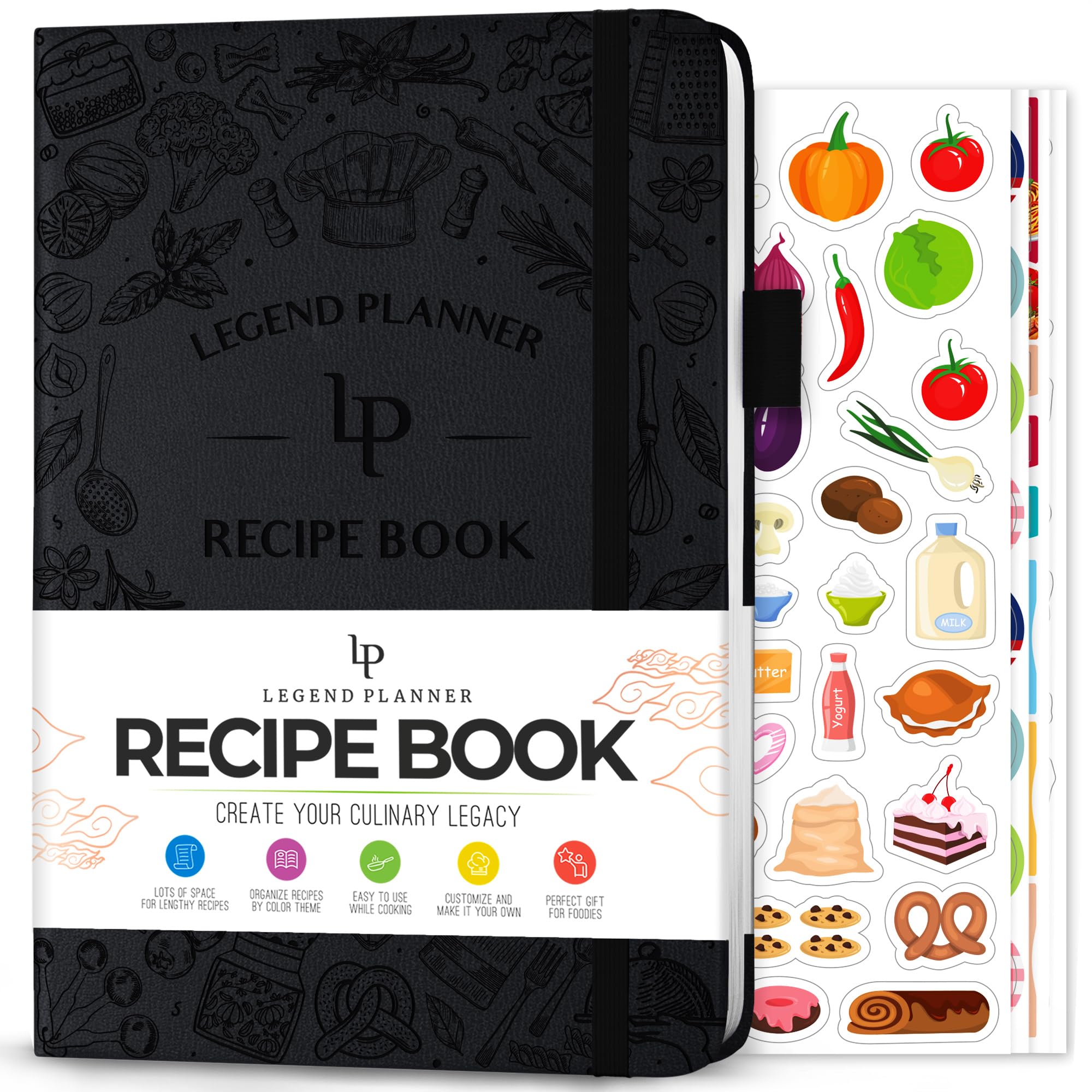 Legend Recipe Book – Blank Family Cookbook to Write In Your Own Recipes – Empty Cooking Journal – Personalized Cooking Notebook, Hardcover, A5-Sized, 58 Recipes In Total - Black