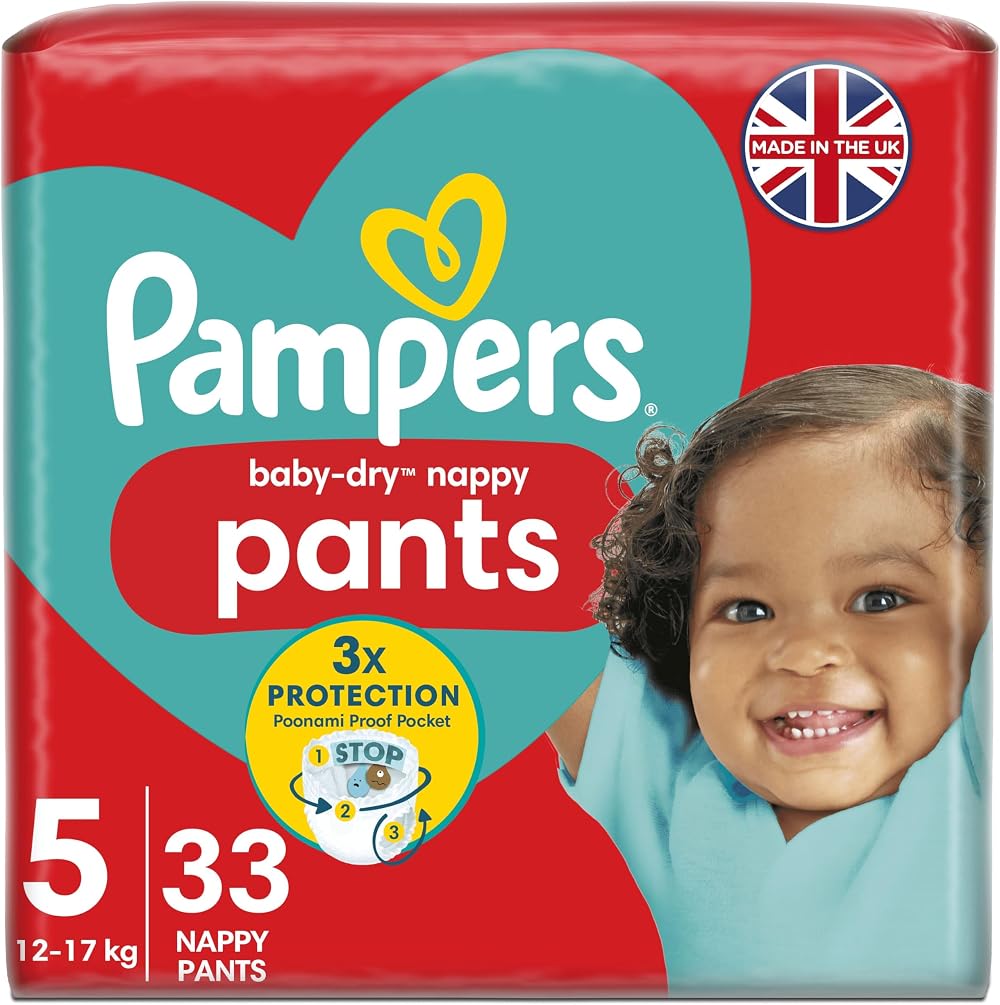Pampers Baby-Dry Nappy Pants Size 5 33 Nappies 12-17kg Essential Pack