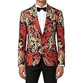 UNINUKOO Mens Floral Tuxedo Jacket Casual Paisley Slim Fit Floral Dinner Wedding Prom Business Sport Coat for Men
