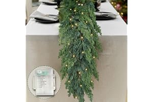 OZFHUA Pine Garland with Lights, 6 FT Christmas Garland for Table Mantle Background Christmas Decorate Wall Room Outdoor Indoor Winter Decoration