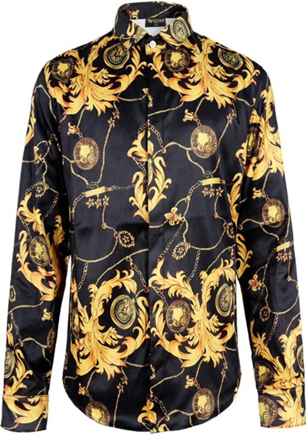 PIZOFF Spring Autumn Mens Long Sleeve Design Print Dress Shirt