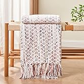 lifein Throw Blanket for Couch - Boho Throw Blanket, Knit Woven Blanket, Soft Decorative Blankets&Throws with Tassels for Bed,Sofa,Chair,Home Decor (Pink, 50 * 60, Braid)