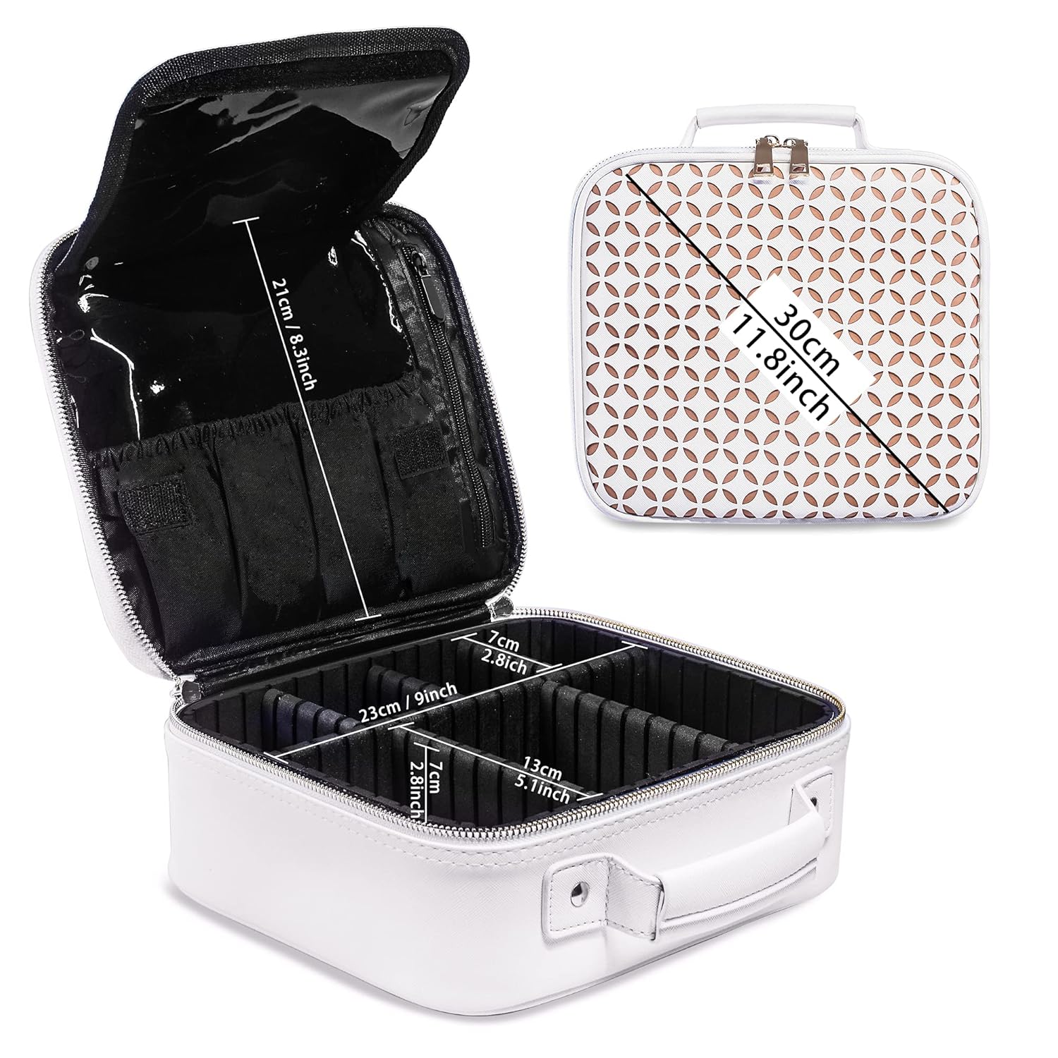 L'GLADKING Makeup Case Cosmetic Travel Bag Makeup Organizer Bag Travel Makeup Organizer for Women with Brush Holder and Adjustable Dividers for Makeup Brushes (white) : Beauty