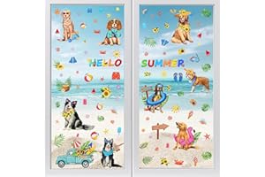 JQPYGB Summer Dog Window Clings Stickers - 6 Sheets 98 Pieces Tropical Beach Theme,Reusable Static Decals for Home Decor, Pet Party Supplies & Summer Decorations (CT24Y11615T)