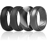 ThunderFit Men's Silicone Wedding Rings, Step Edge Breathable Rubber Engagement Bands 8.7mm Wide 2.5mm Thick - 1/4/7 Variety Multipack