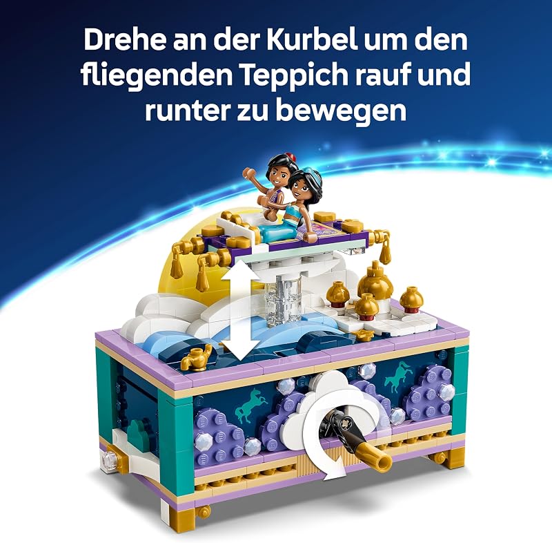 ǀ Disney Princess Jasmins Schmuckkästchen - Aladdin Set mit 2 Mini-Puppen, 2 Ringen und Dschinn Lampe - Zimmerdeko - Geschenk für Mädchen ab 6 Jahren und Fans - 43295