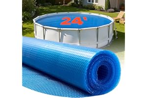 VEVOR Solar Pool Cover, 24 ft Round Pool Bubble Cover, 12 Mil Pools Solar Blanket with Bubble & PE Material, Daytime Heat Abs